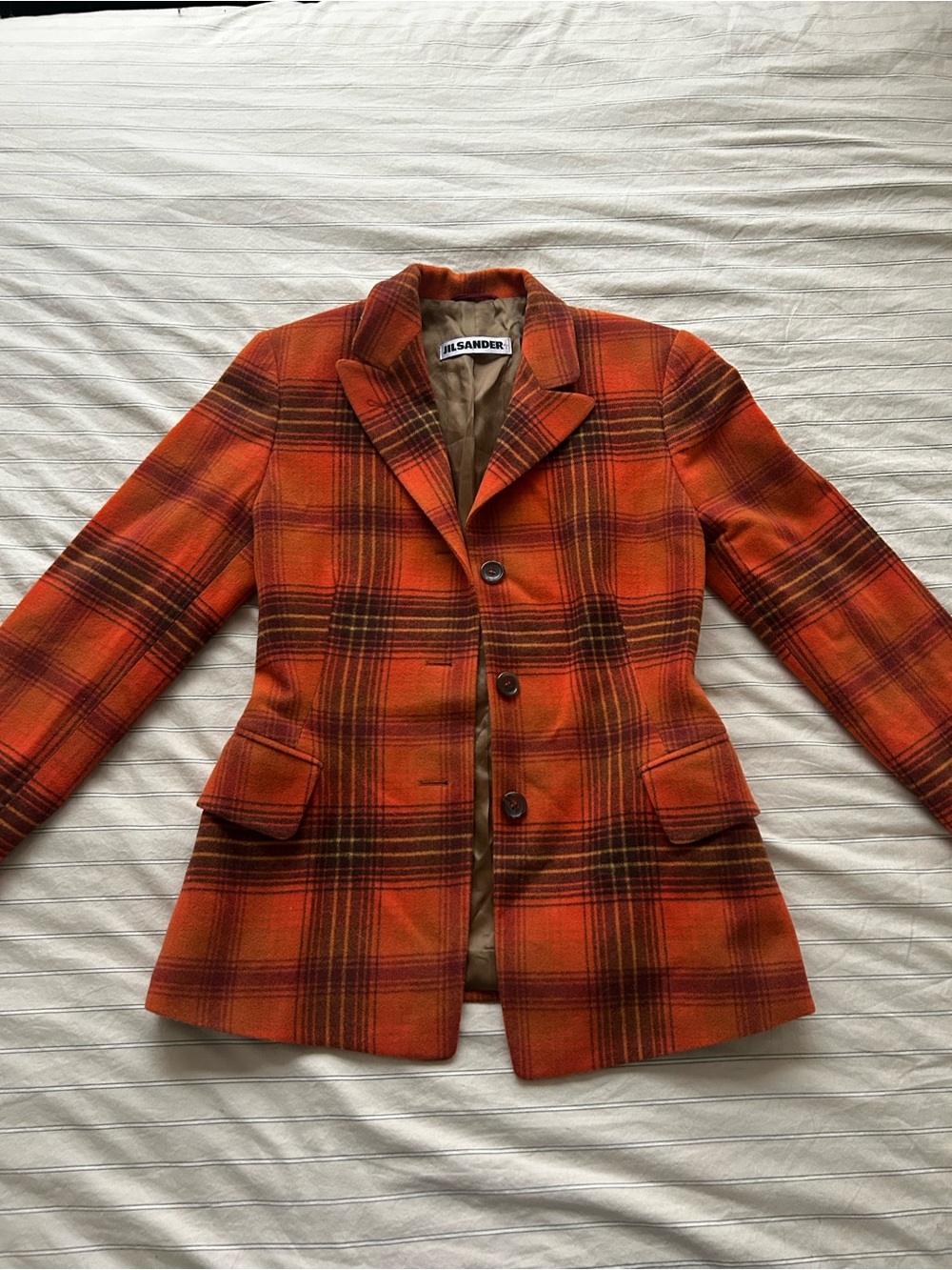 Jil Sander Orange Plaid Tailored Blazer